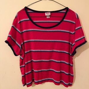 Red Orange Blue Striped Crop Top